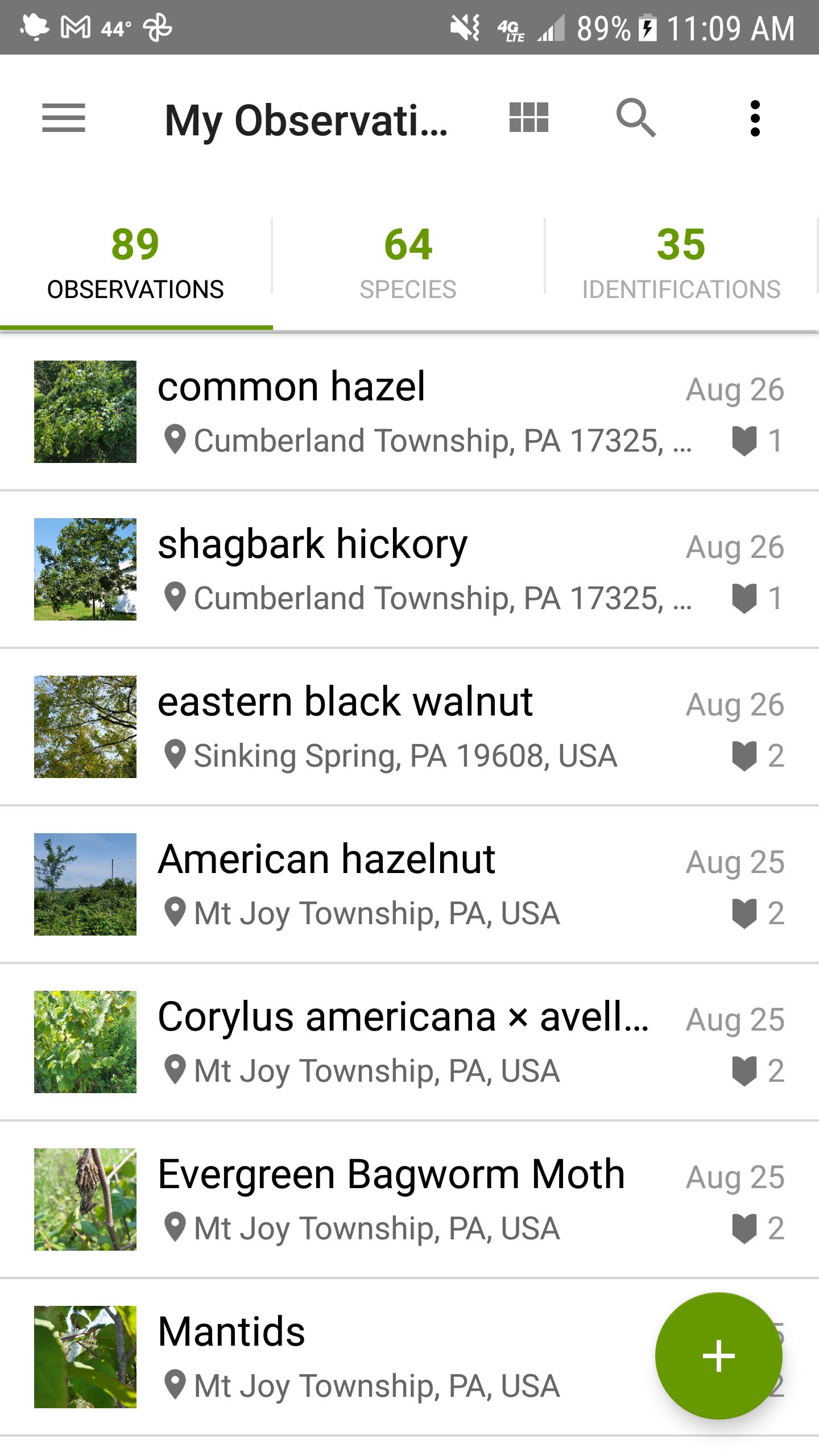 iNaturalist phone app home page